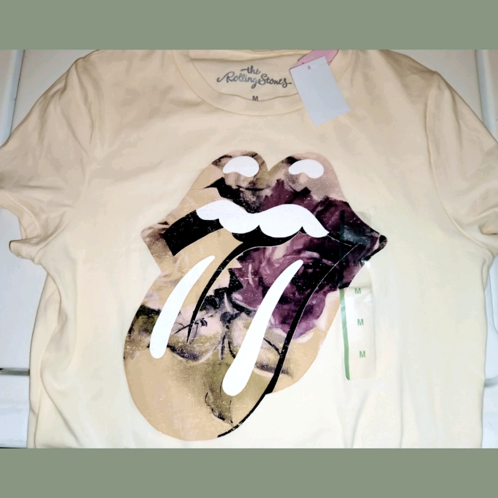 Rolling Stones logo shirt yellow with floral mouth